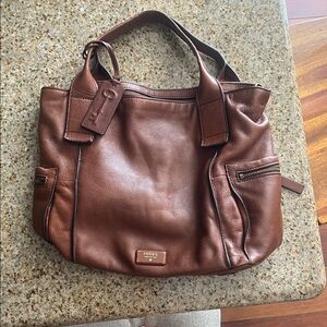 Fossil Tan Leather Tote Bag